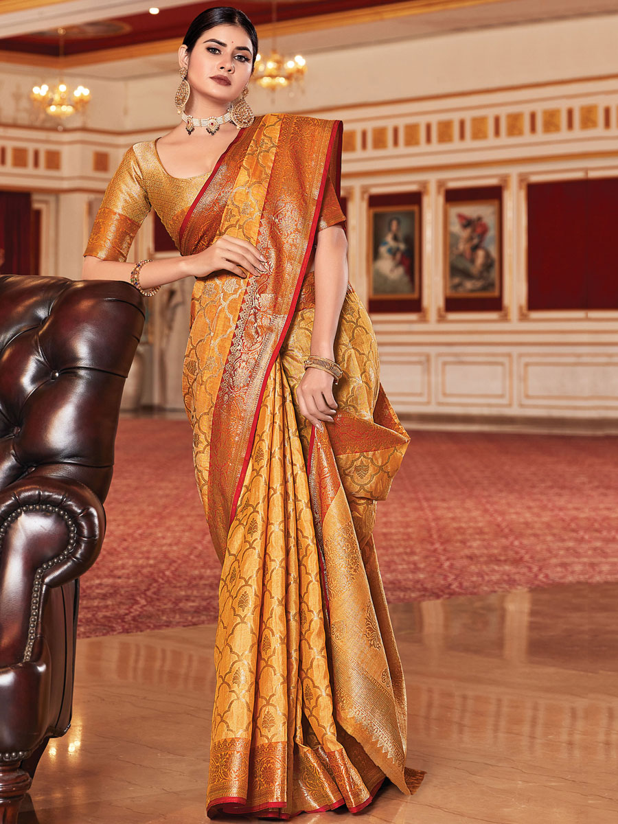 Pumpkin Orange Silk Handwoven Festival Saree
