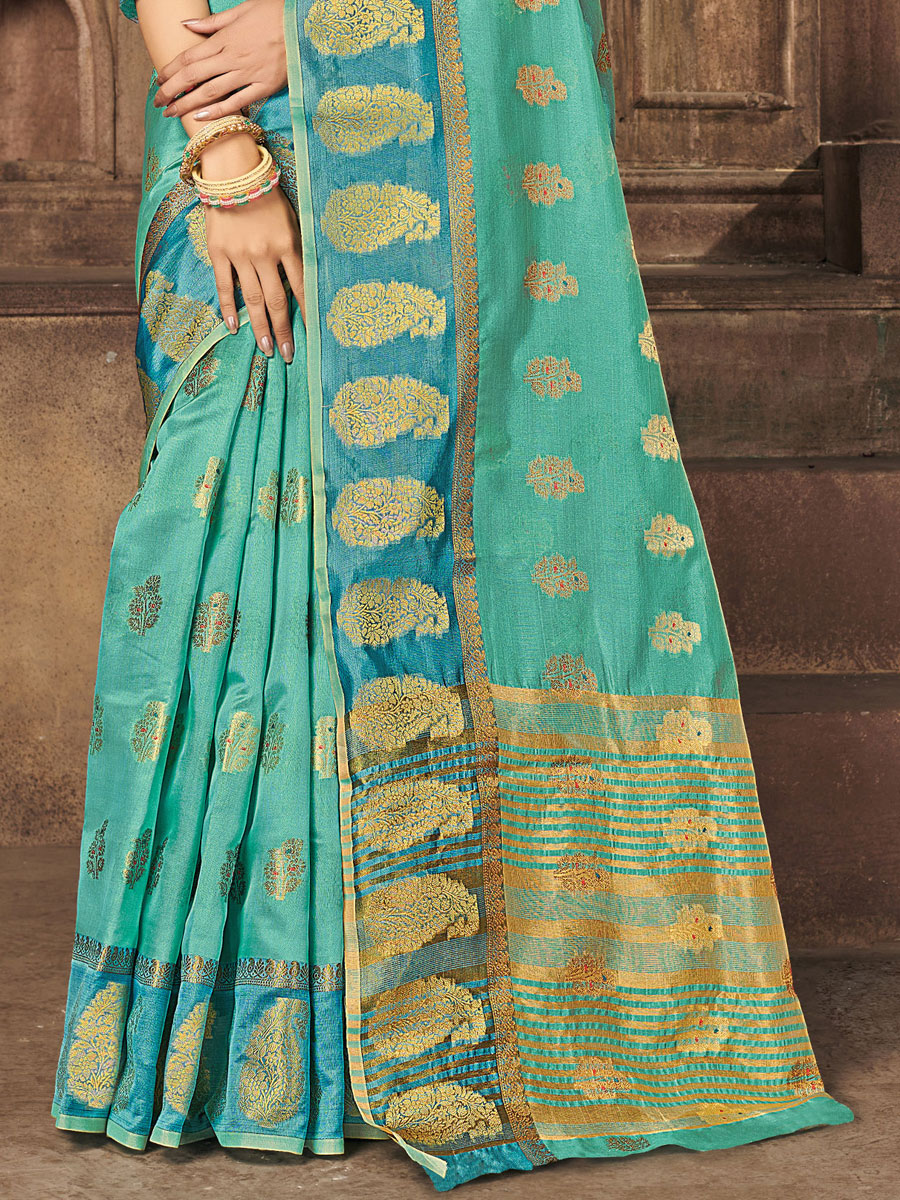 Jungle Green Organza Handwoven Festival Saree