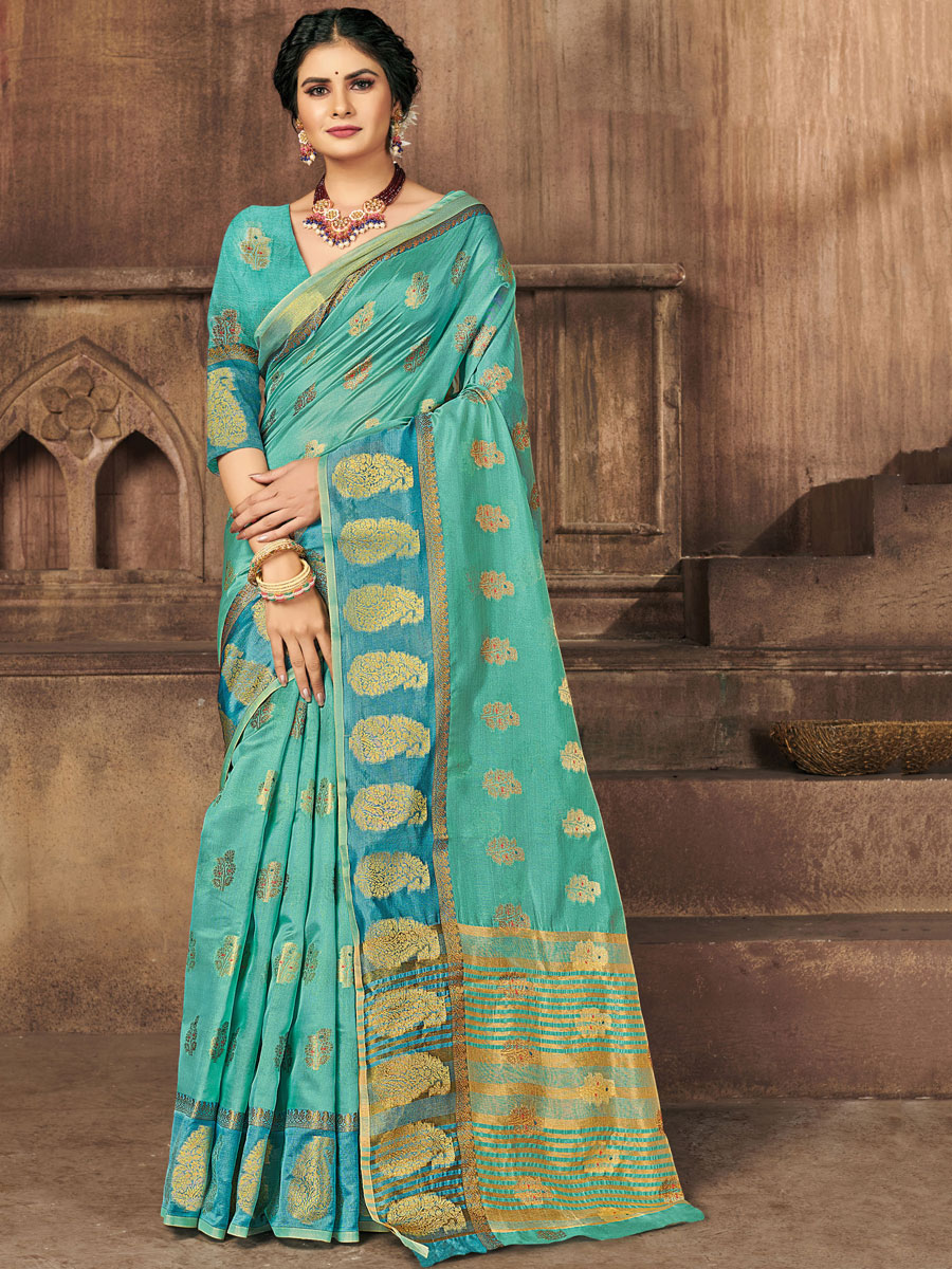 Jungle Green Organza Handwoven Festival Saree
