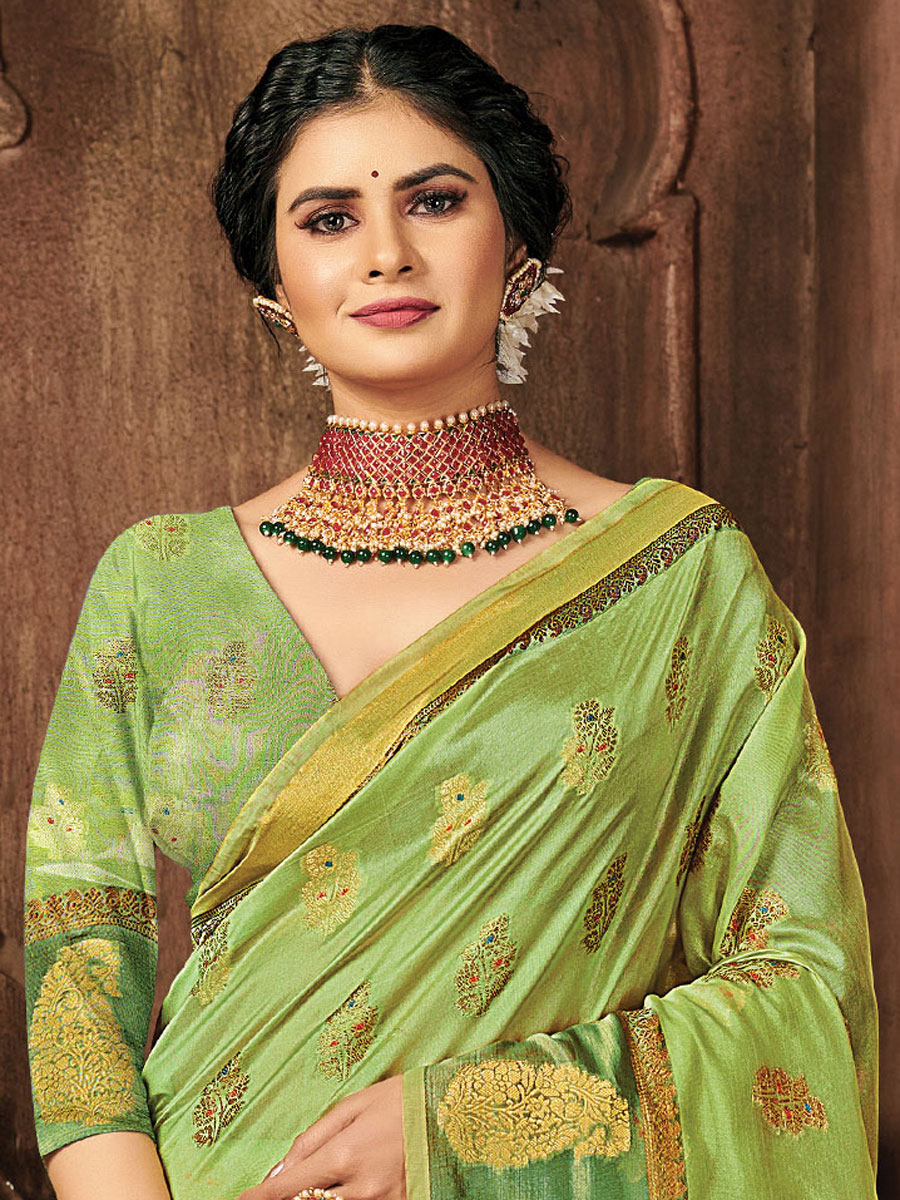 Olive Drab Green Organza Handwoven Festival Saree