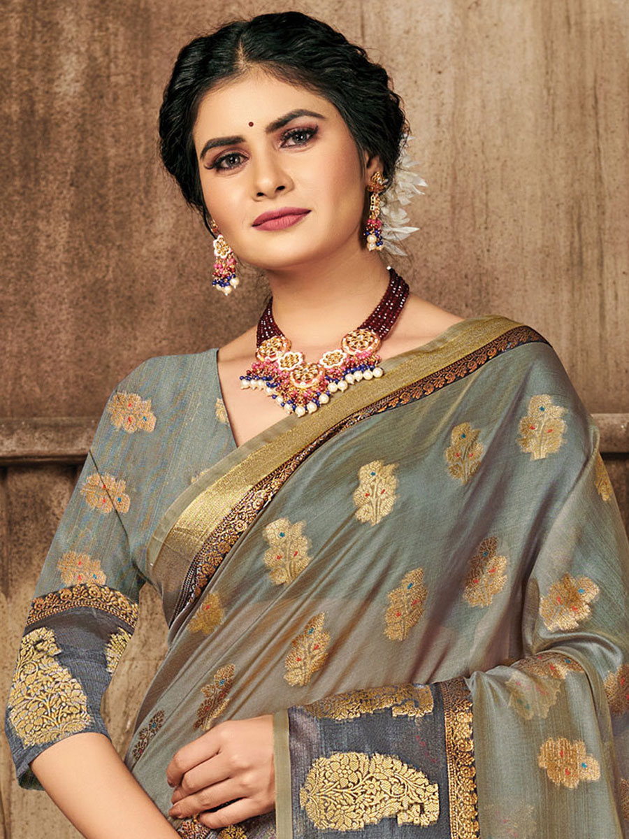 Gray Organza Handwoven Festival Saree