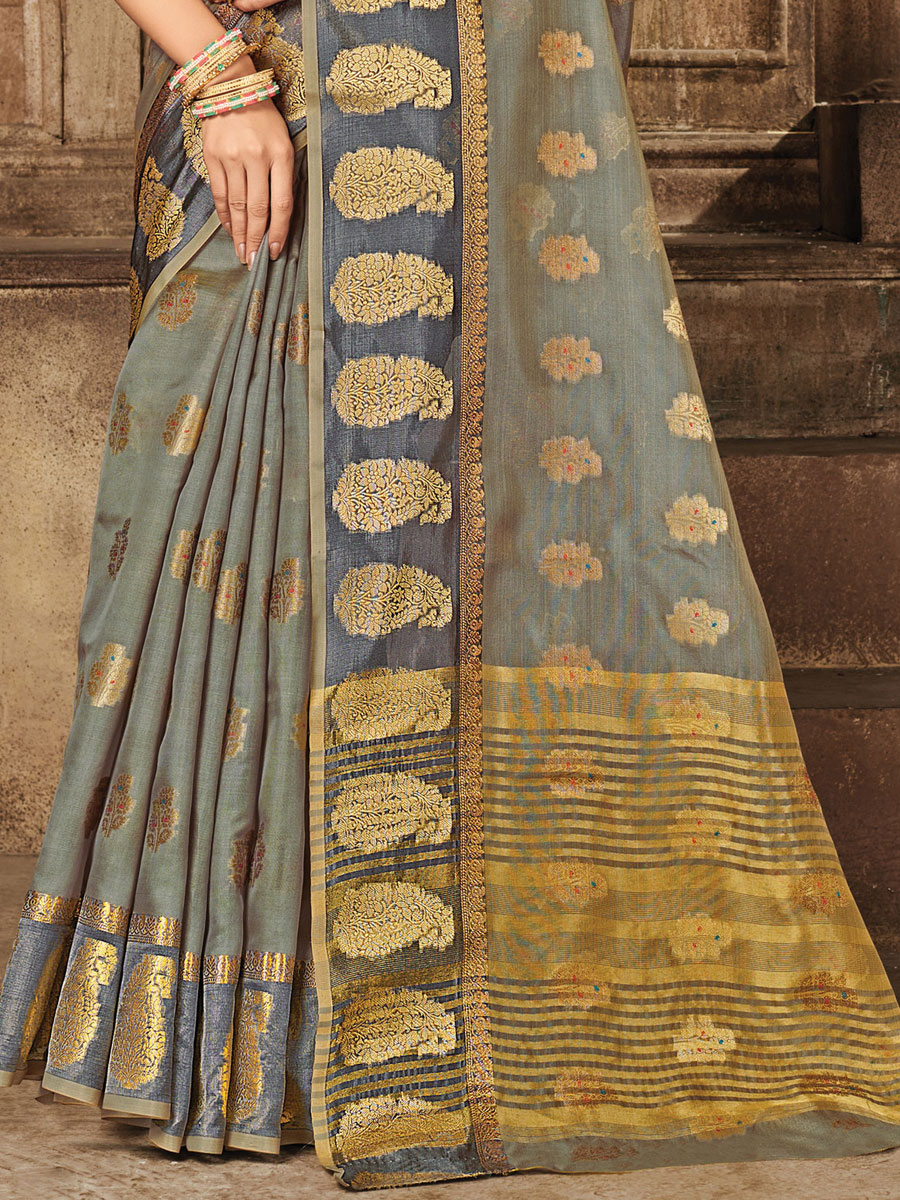 Gray Organza Handwoven Festival Saree