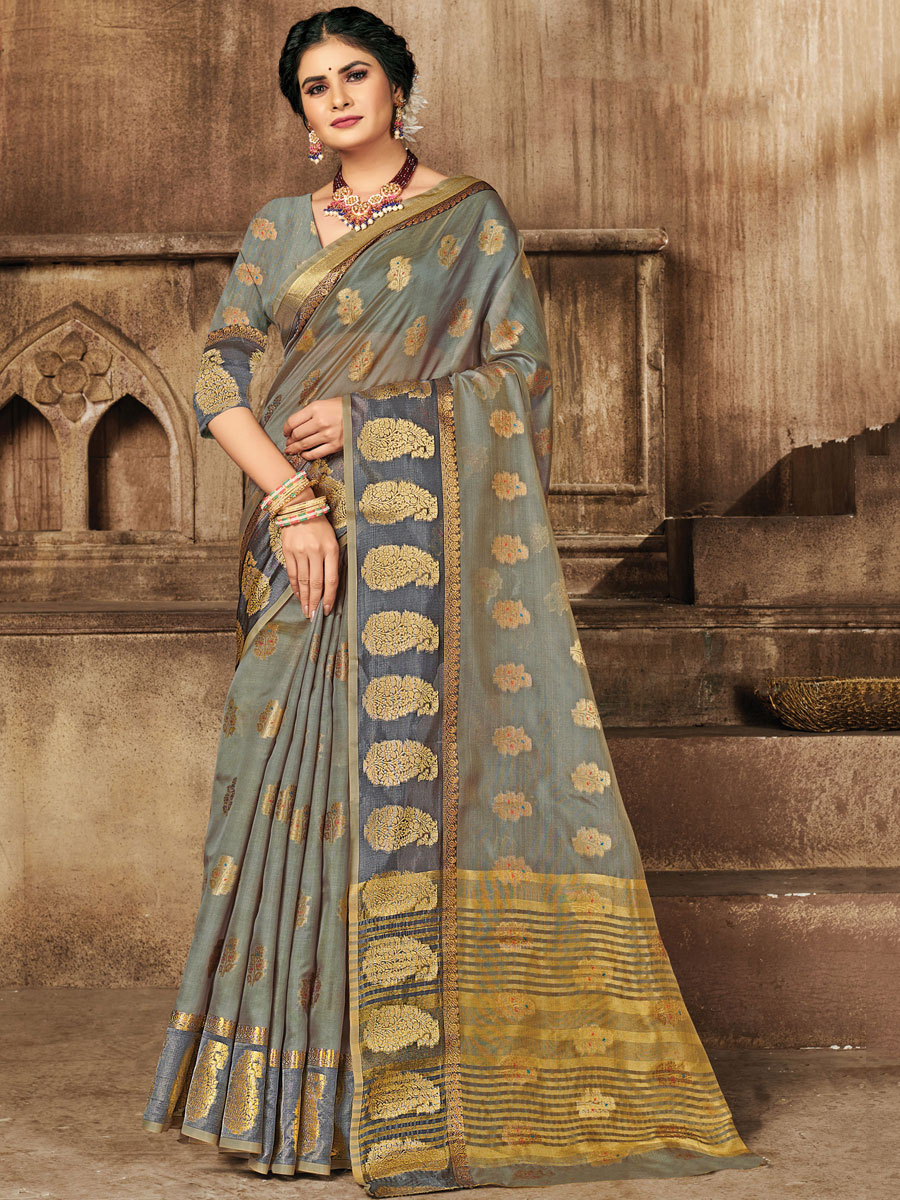 Gray Organza Handwoven Festival Saree