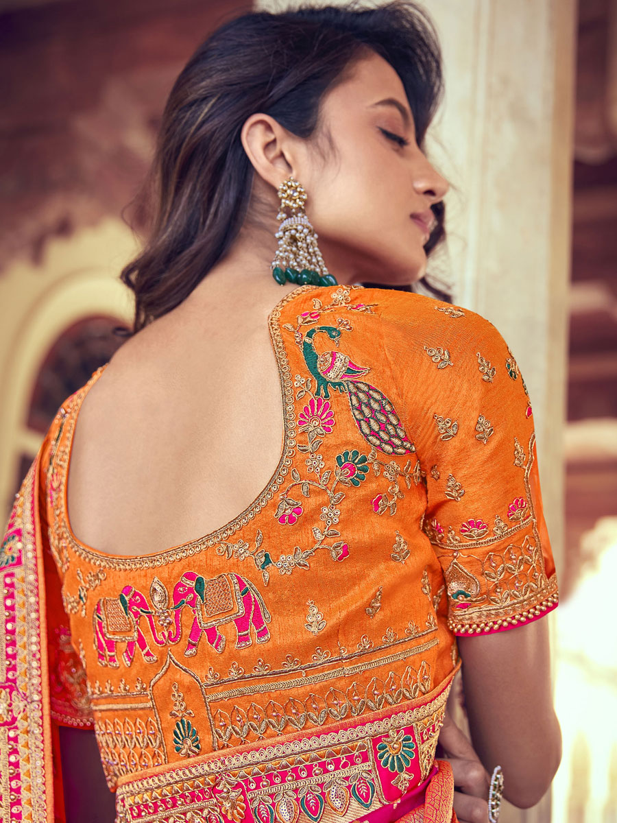 Coral Orange Silk Party Embroidered Lehenga Choli