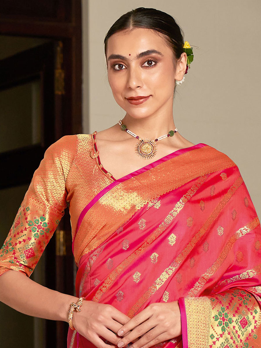 Pink Silk Handwoven Festival Saree