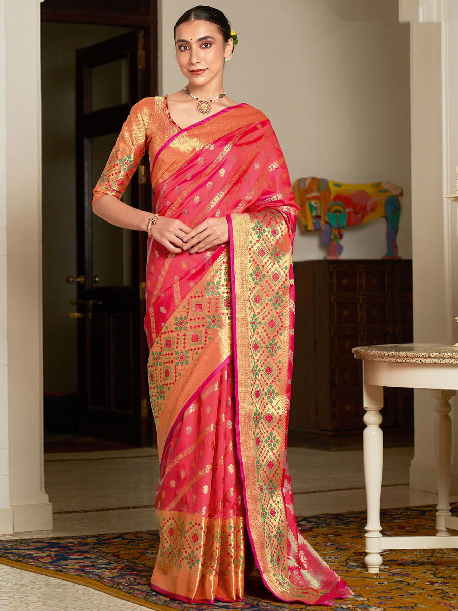 Pink Silk Handwoven Festival Saree