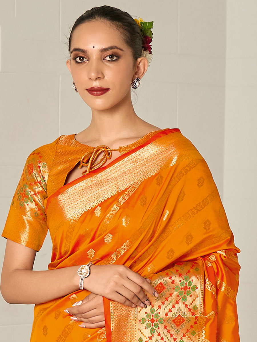 Orange Silk Handwoven Festival Saree