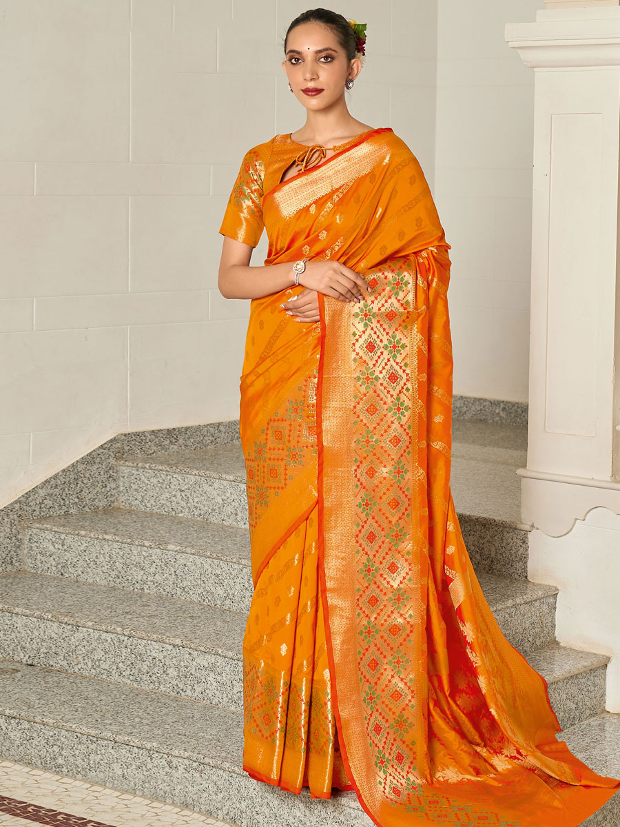 Orange Silk Handwoven Festival Saree