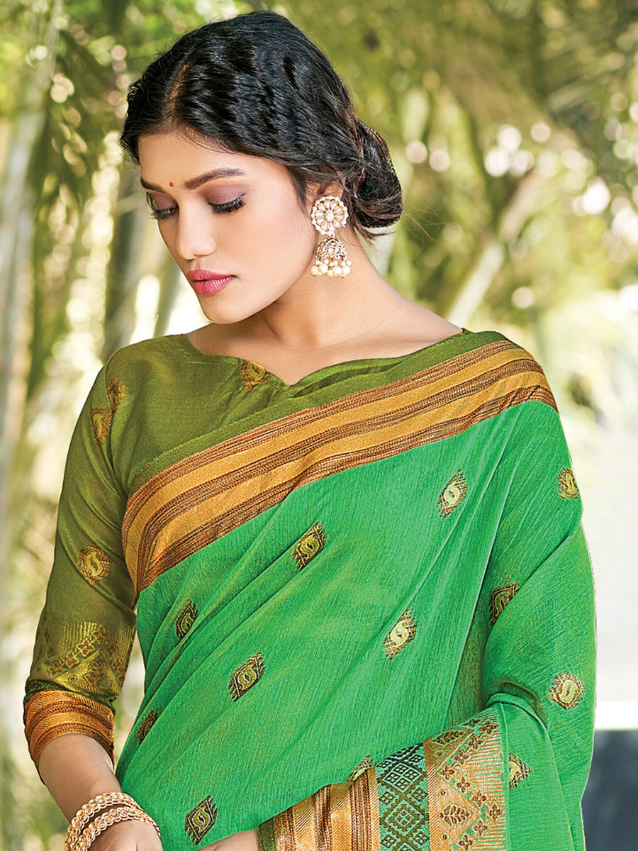 Lime Green Cotton Handwoven Festival Saree