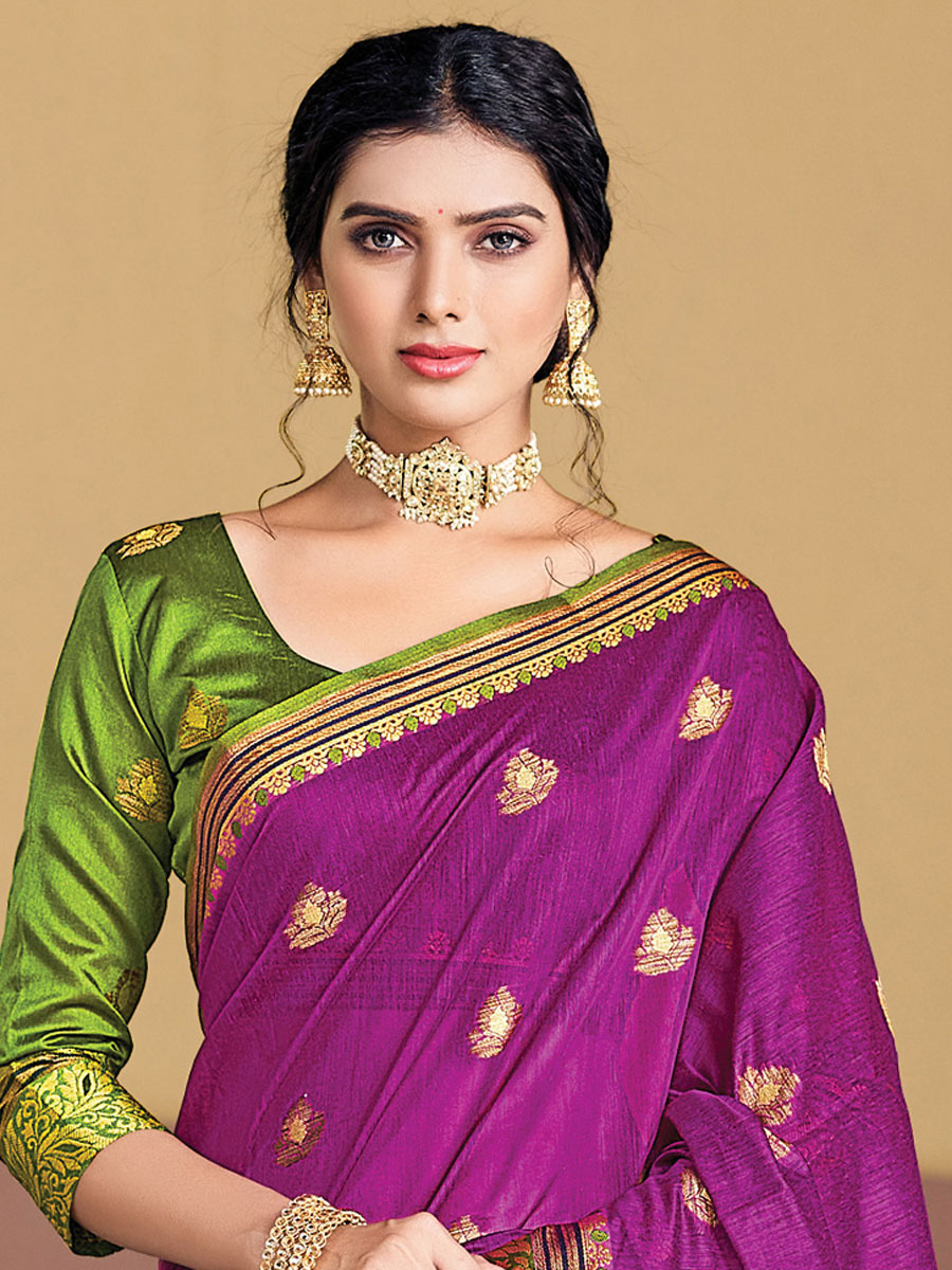 Purple Cotton Handwoven Festival Saree