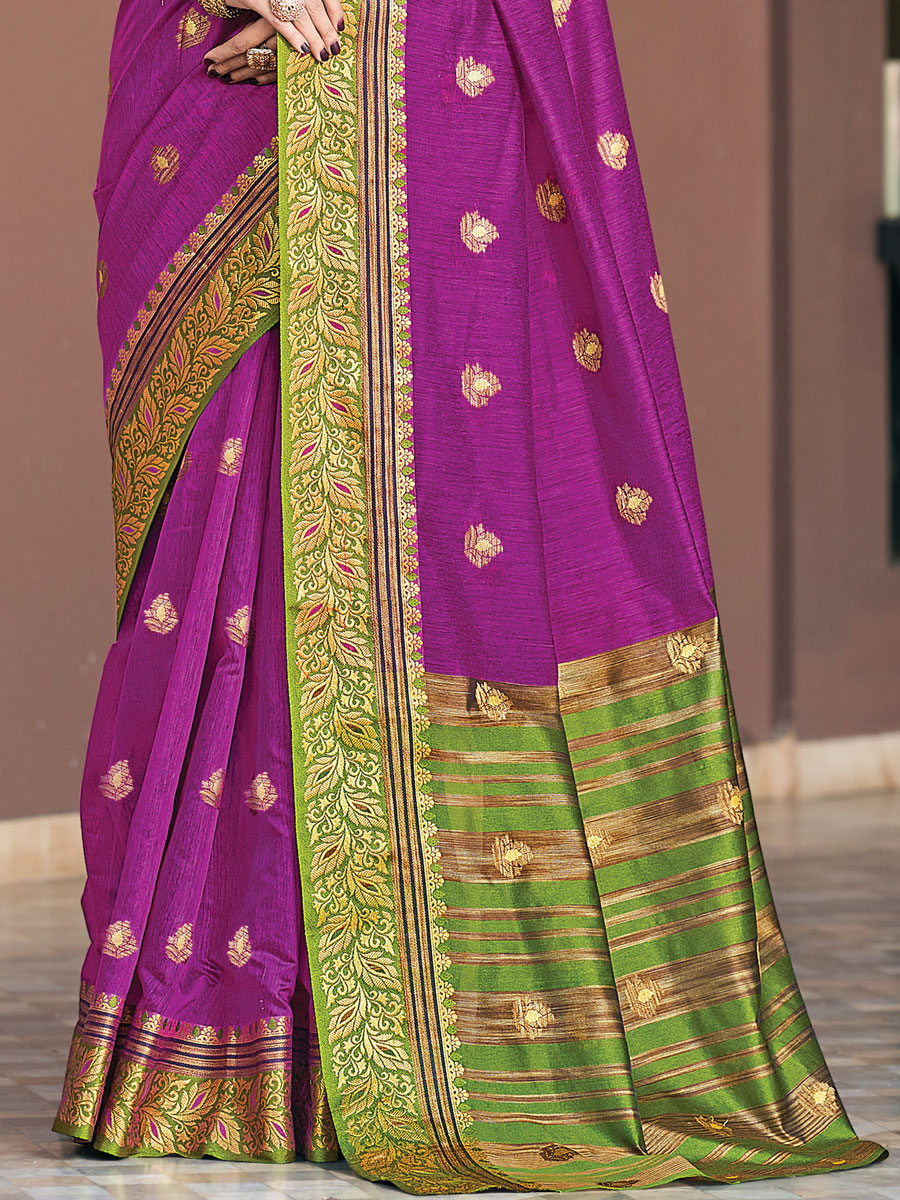 Purple Cotton Handwoven Festival Saree