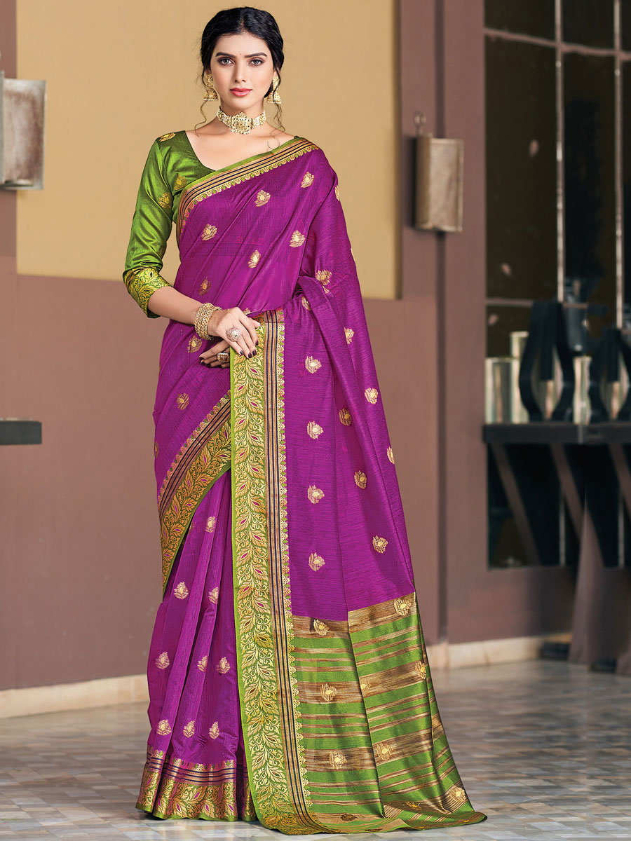 Purple Cotton Handwoven Festival Saree