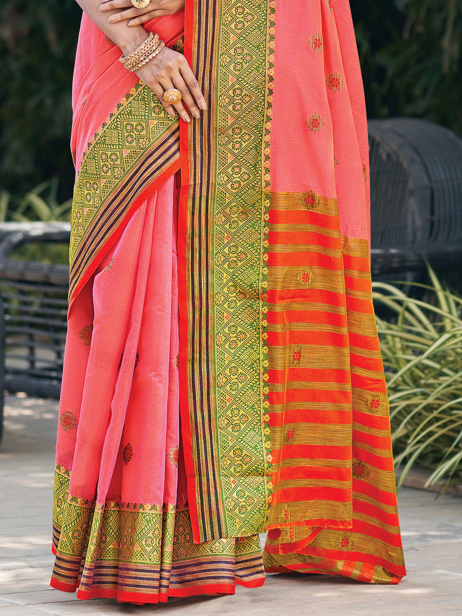 Pink Cotton Handwoven Festival Saree