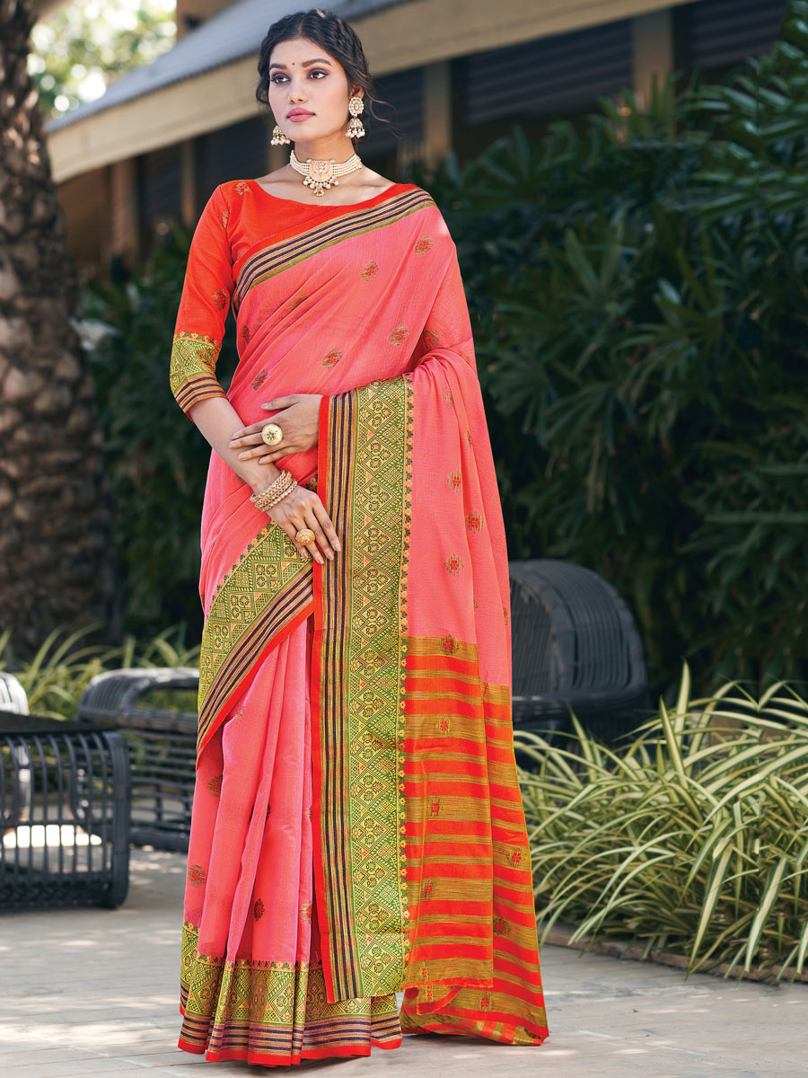 Pink Cotton Handwoven Festival Saree