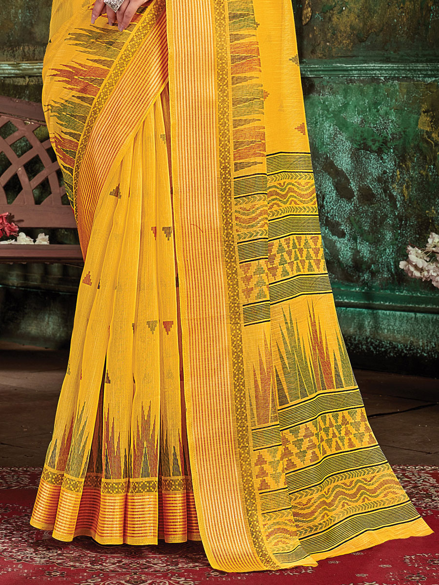 Yellow Cotton Casual Printed Saree