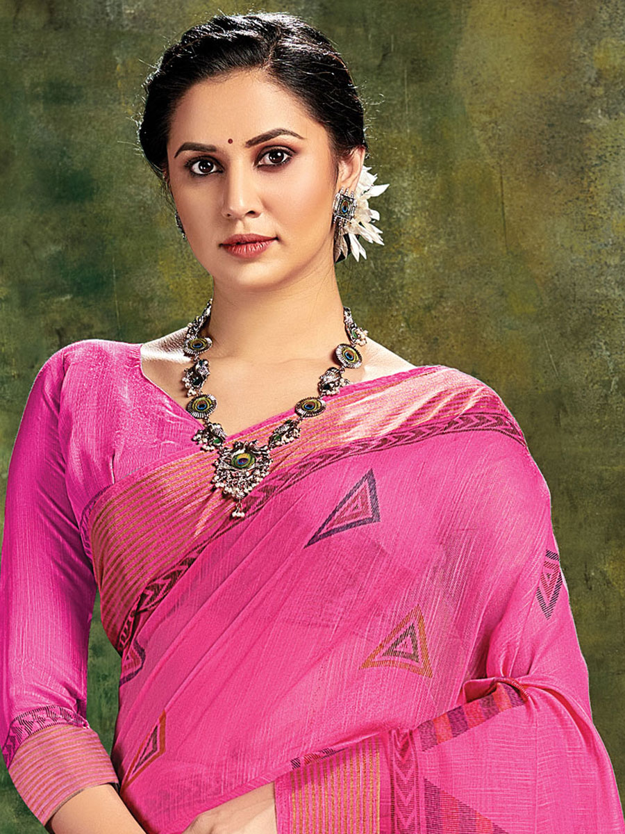 Persian Rose Pink Cotton Casual Printed Saree