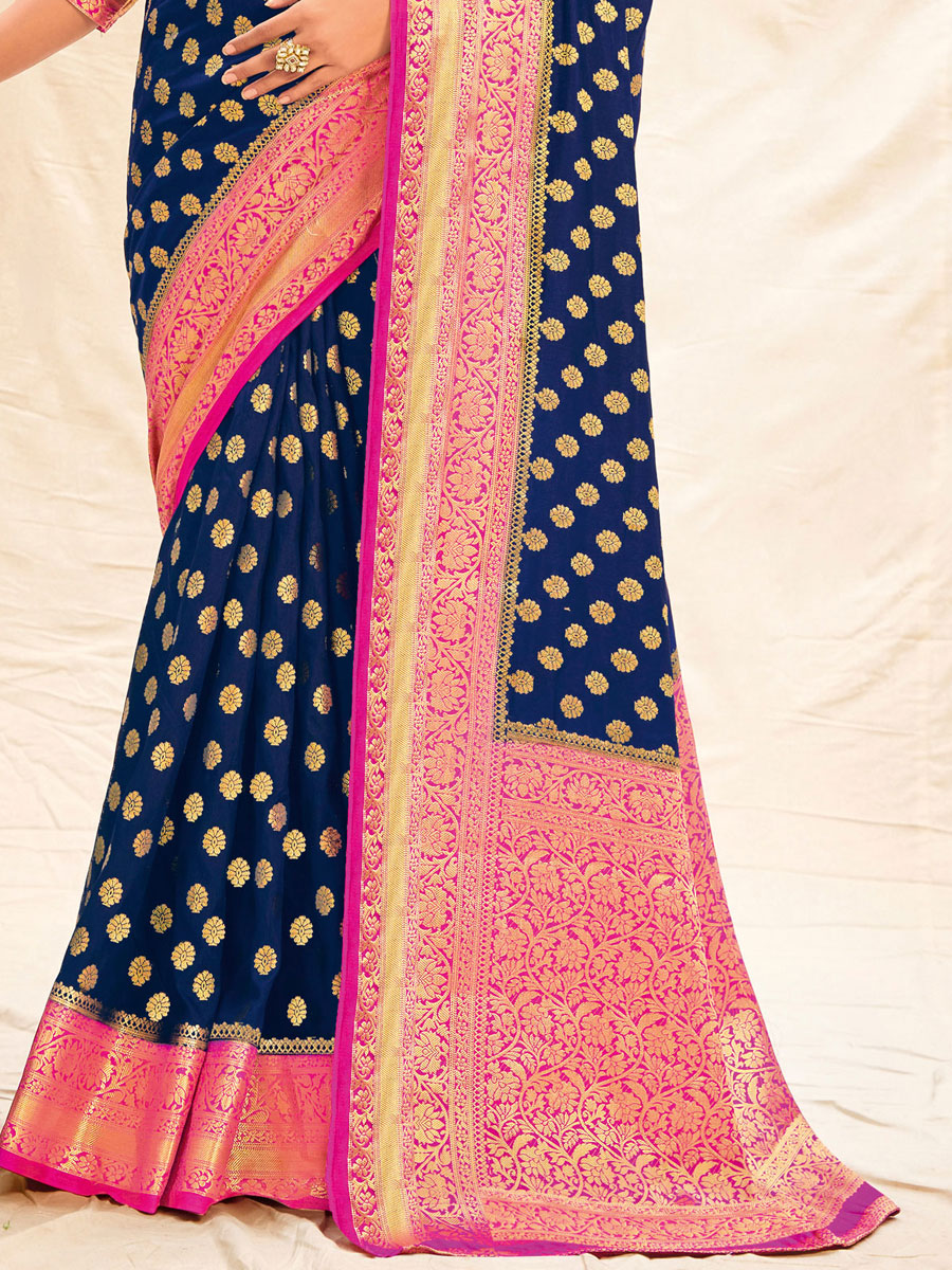 Navy Blue Silk Handwoven Festival Saree