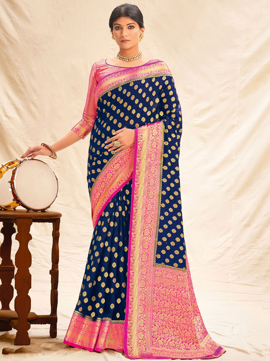Navy Blue Silk Handwoven Festival Saree