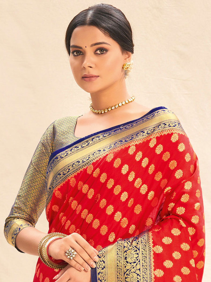 Red Silk Handwoven Festival Saree