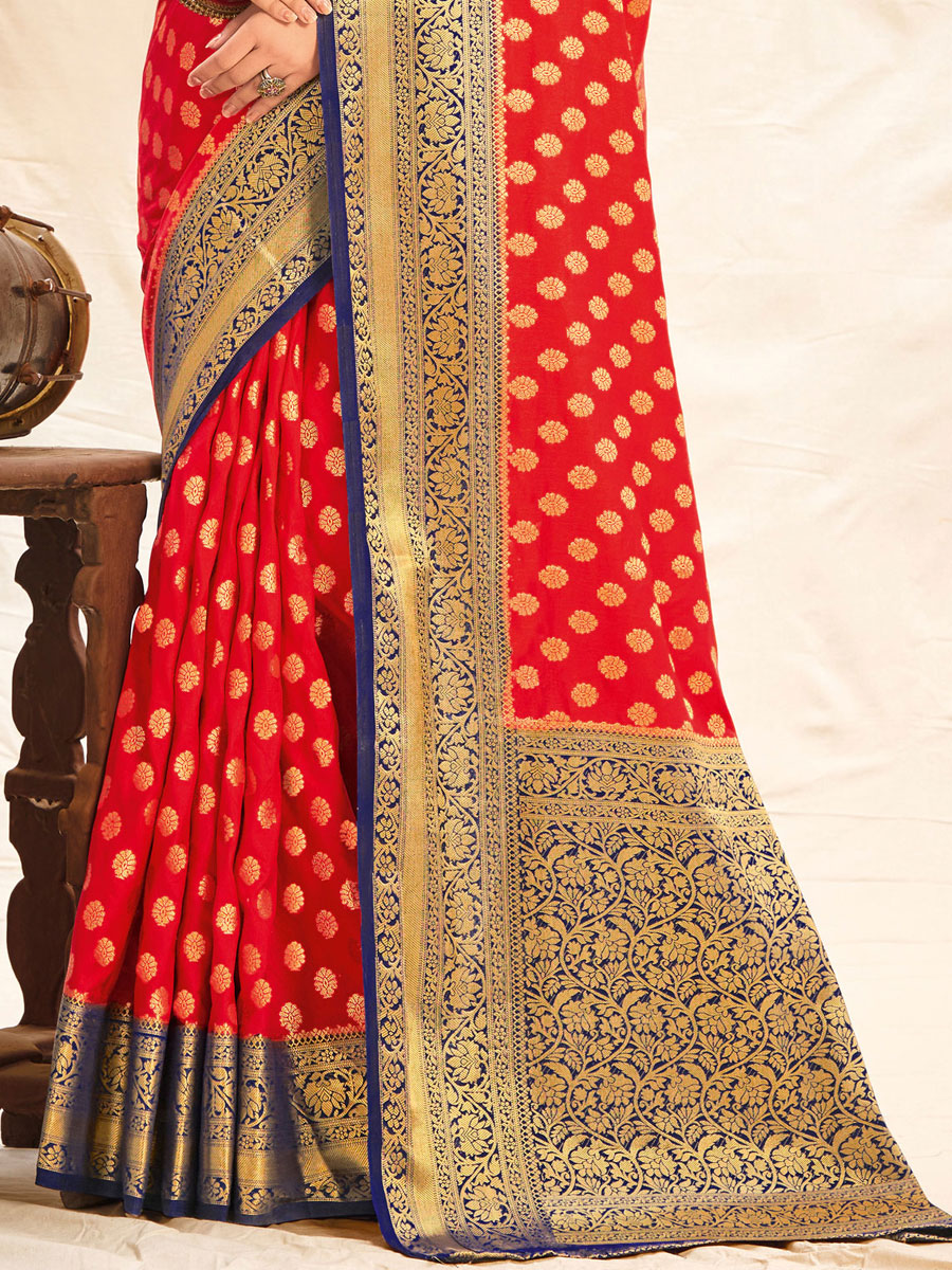 Red Silk Handwoven Festival Saree