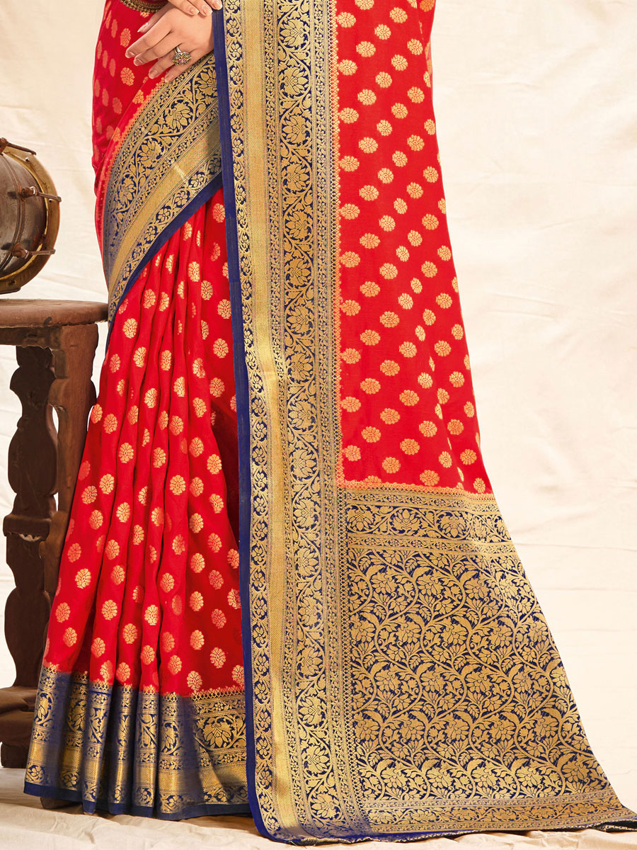 Red Silk Handwoven Festival Saree