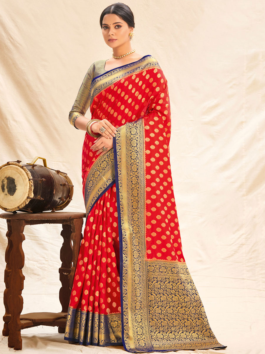 Red Silk Handwoven Festival Saree