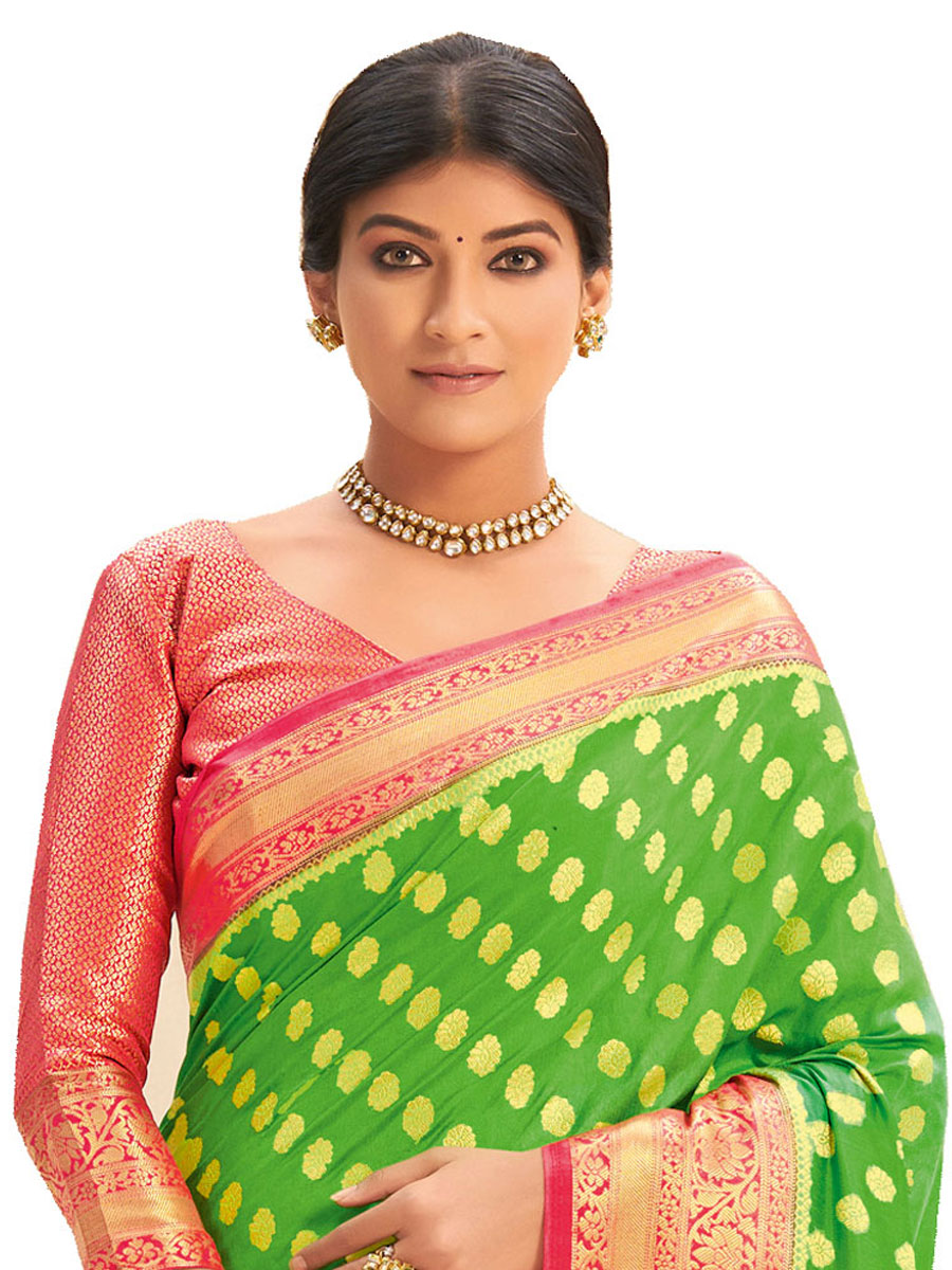 Perrot Green Silk Handwoven Festival Saree