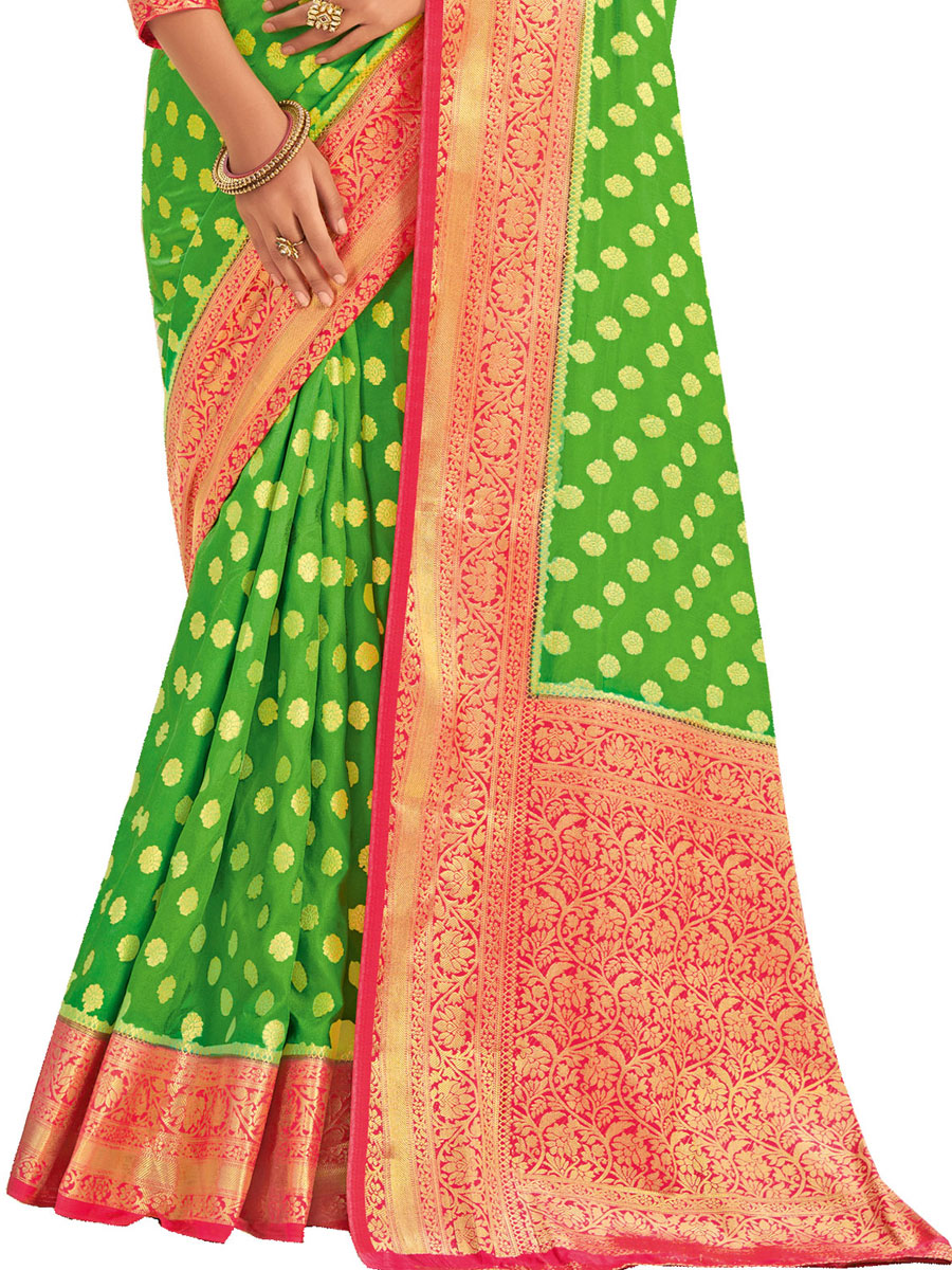 Perrot Green Silk Handwoven Festival Saree
