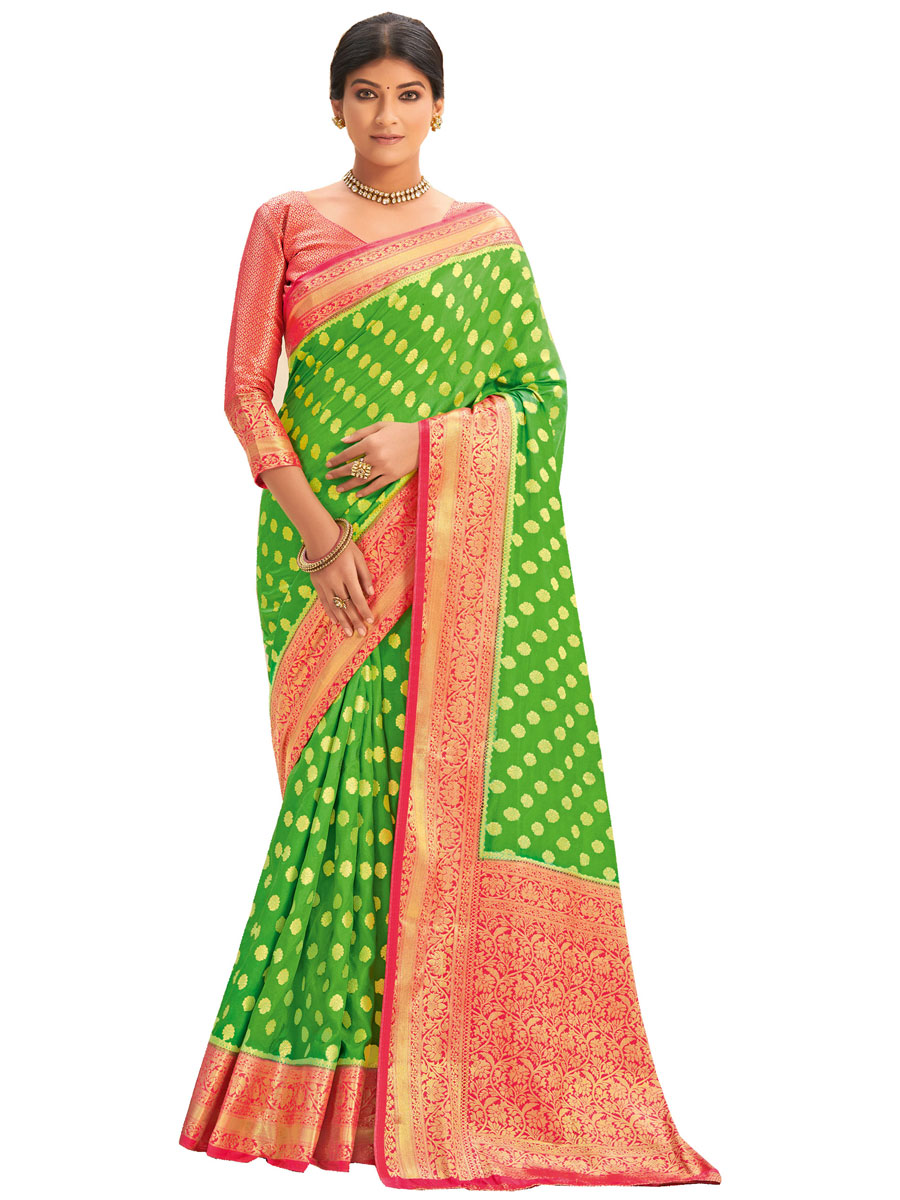 Perrot Green Silk Handwoven Festival Saree