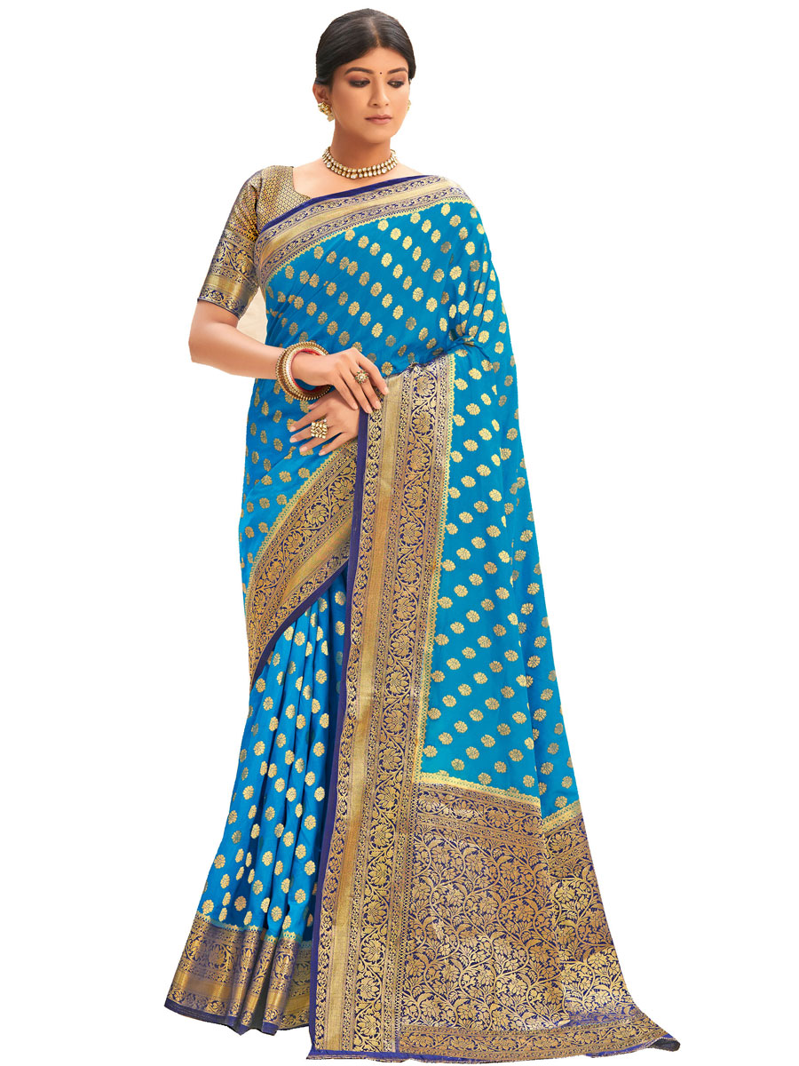 Sky Blue Silk Handwoven Festival Saree