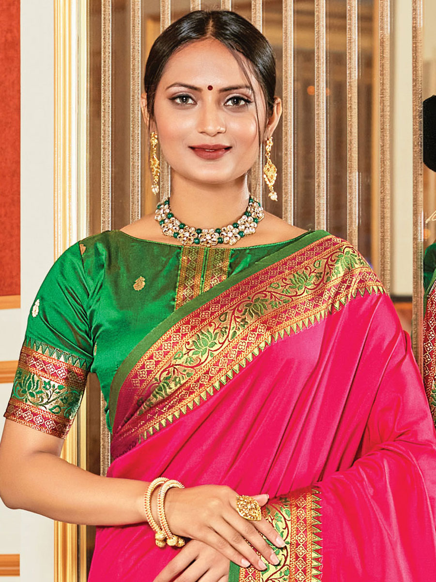 Pink Silk Handwoven Festival Saree