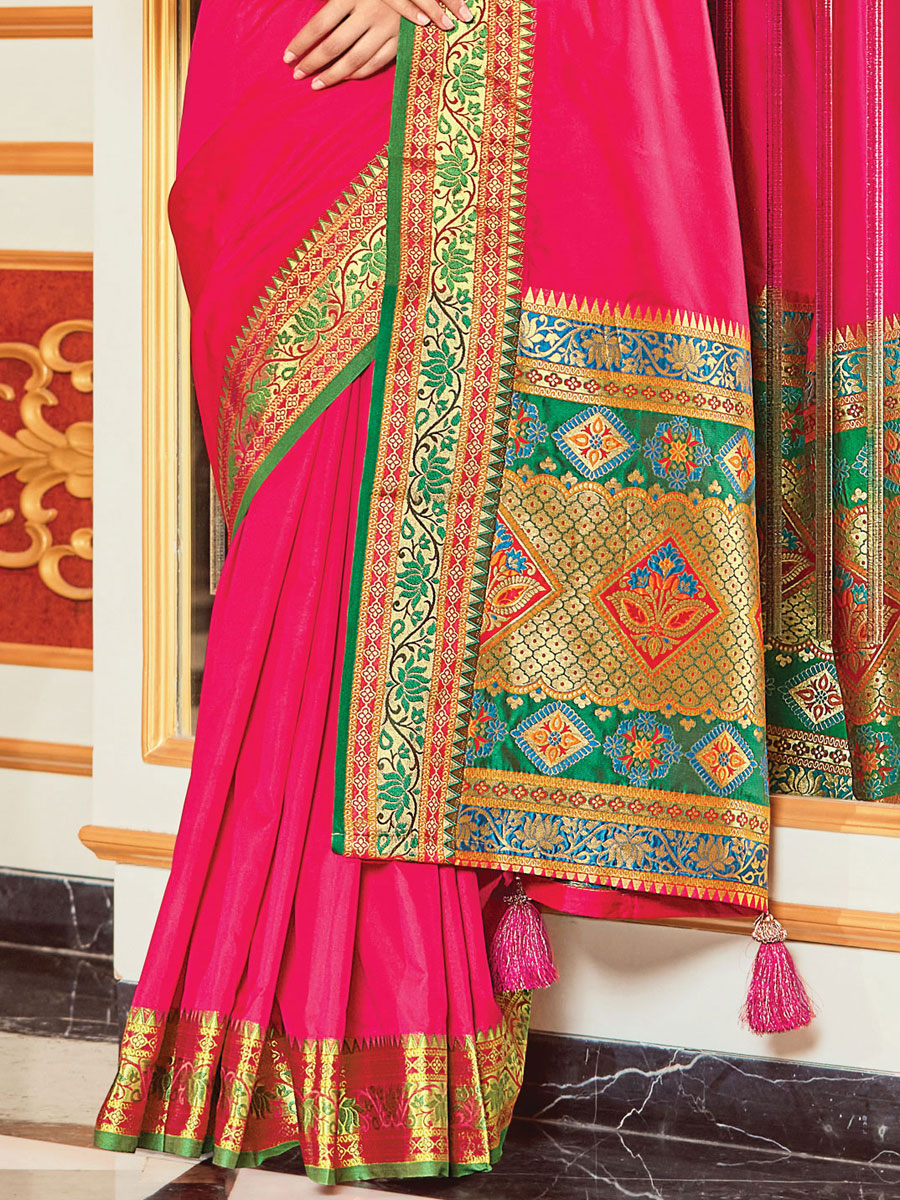 Pink Silk Handwoven Festival Saree
