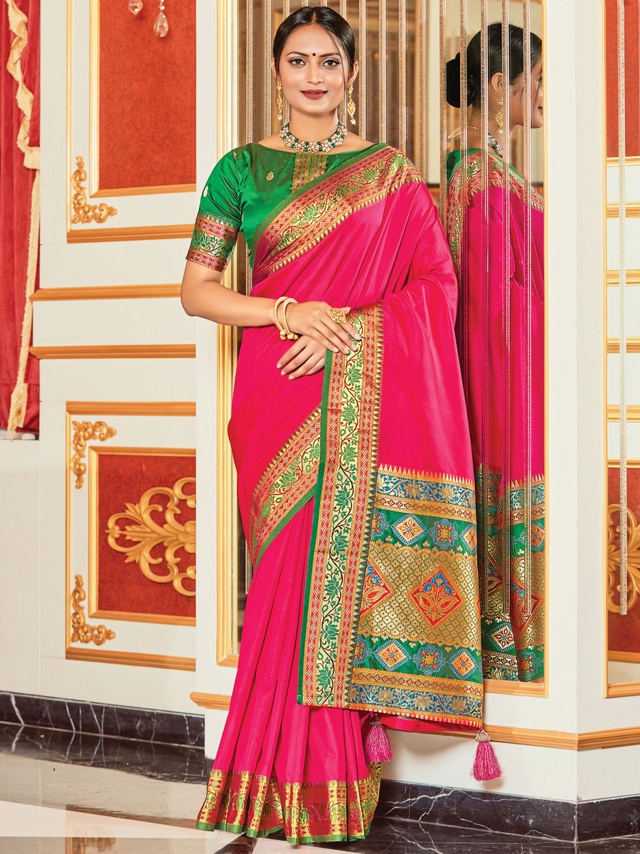 Pink Silk Handwoven Festival Saree