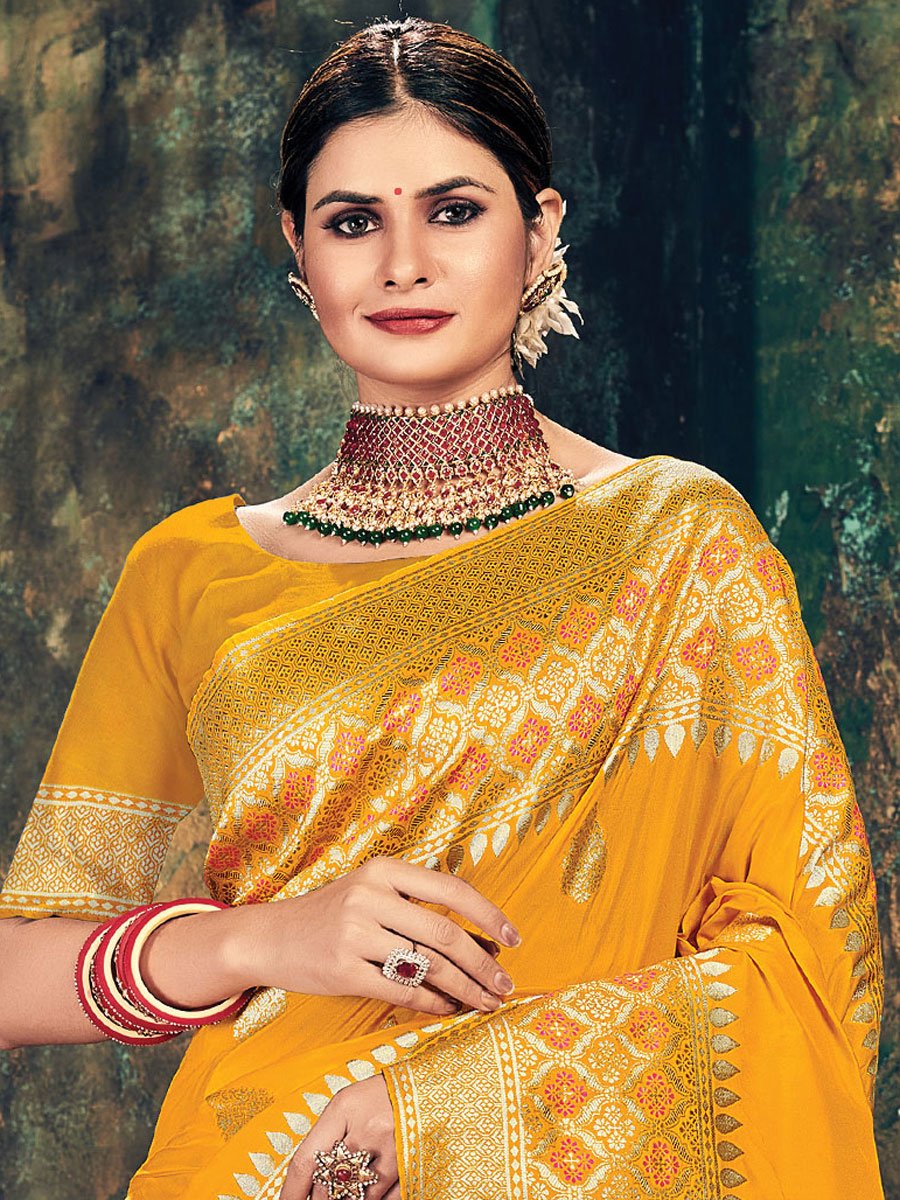Orange Banarasi Silk Handwoven Festival Saree