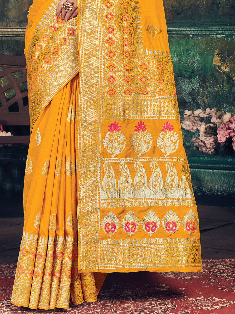 Orange Banarasi Silk Handwoven Festival Saree