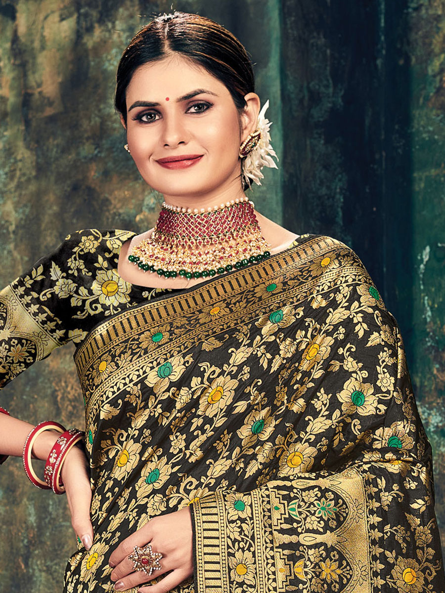Black Banarasi Silk Handwoven Festival Saree