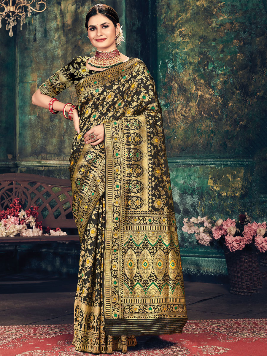 Black Banarasi Silk Handwoven Festival Saree