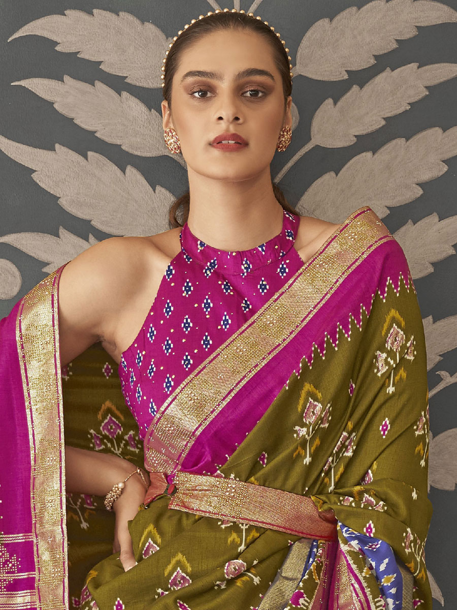 Mehndi Green Patola Silk Printed Festival Saree