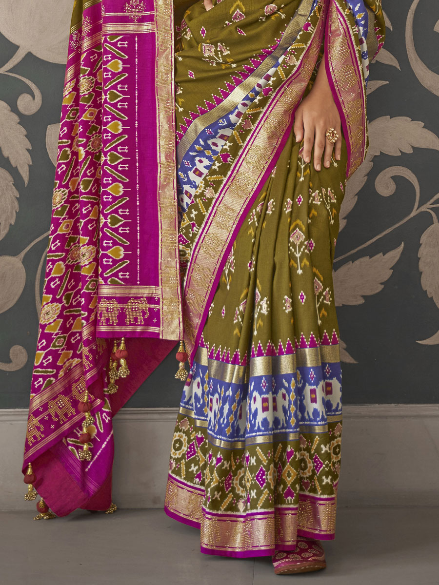 Mehndi Green Patola Silk Printed Festival Saree