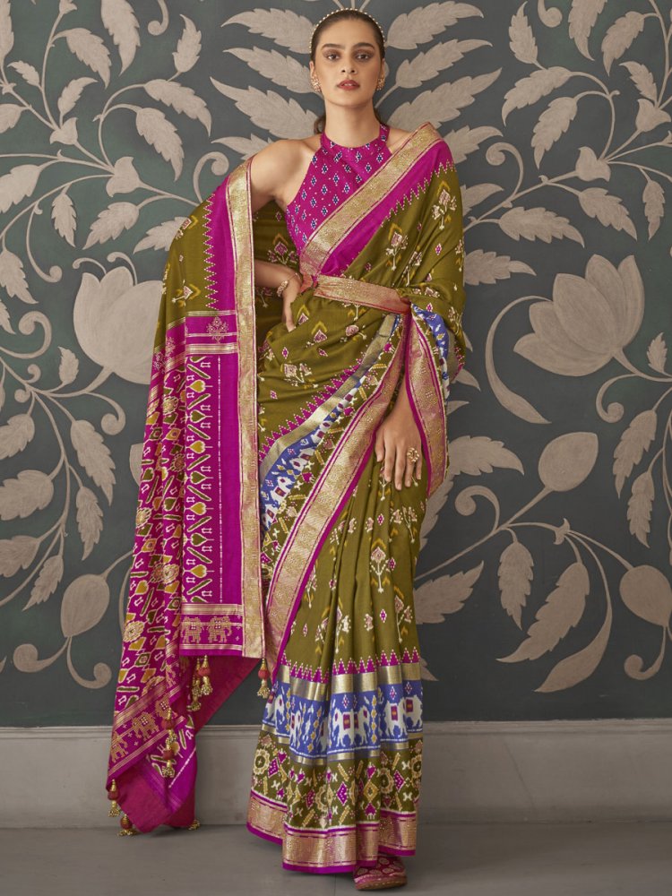 Mehndi Green Patola Silk Printed Festival Saree