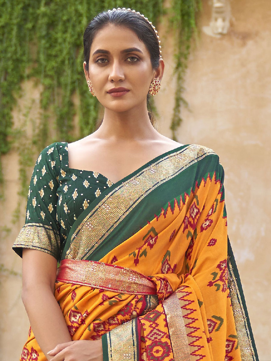Orange Patola Silk Printed Festival Saree