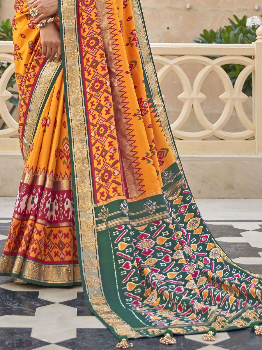 Orange Patola Silk Printed Festival Saree