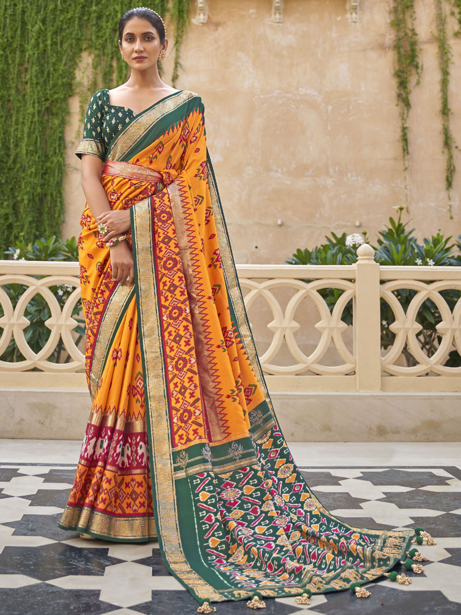 Orange Patola Silk Printed Festival Saree