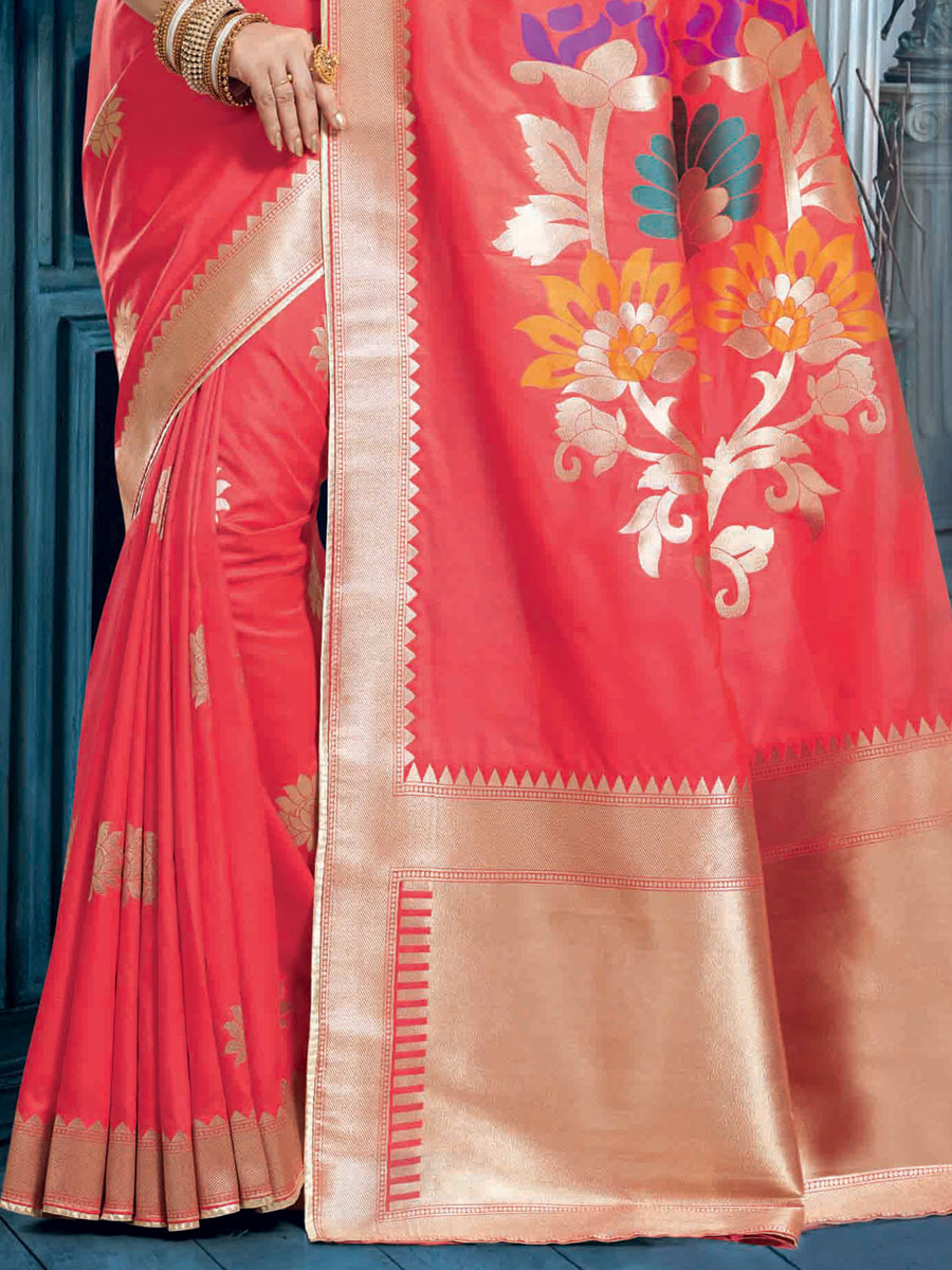 Carmine Pink Banarasi Silk Handwoven Festival Saree