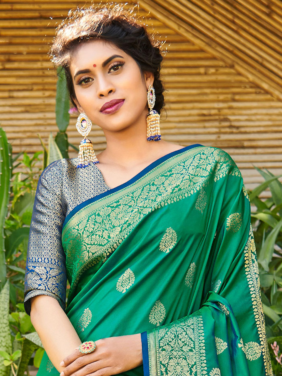 Pine Green Silk Handwoven Festival Saree