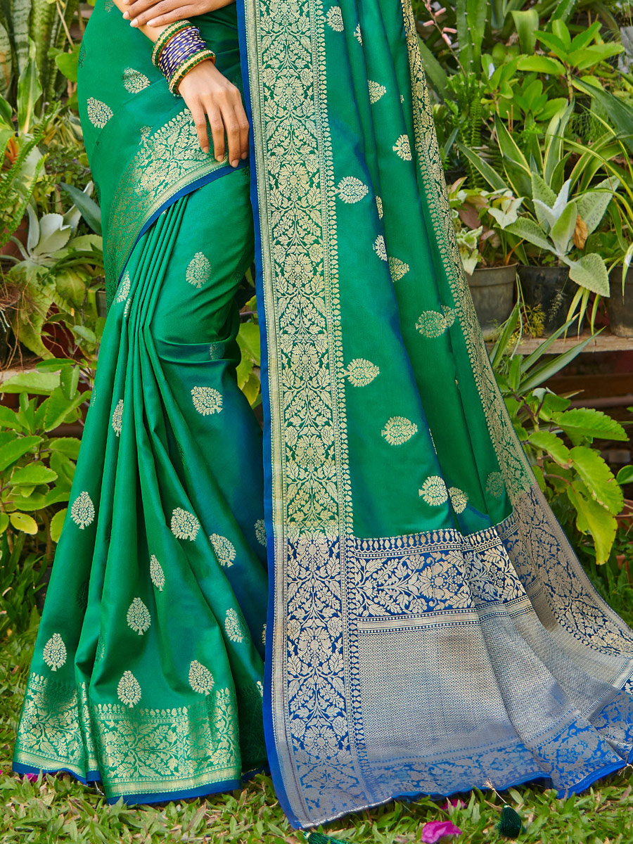Pine Green Silk Handwoven Festival Saree