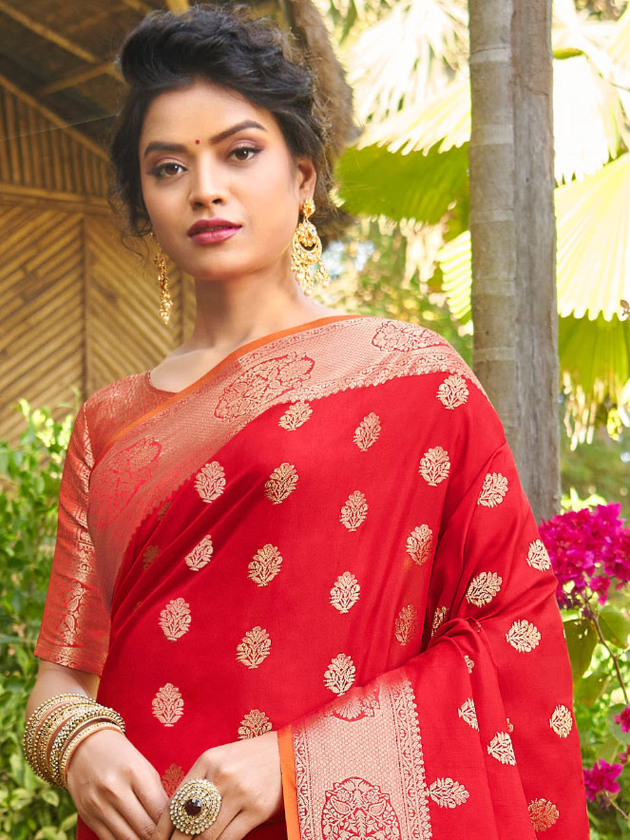 Venetian Red Silk Handwoven Festival Saree