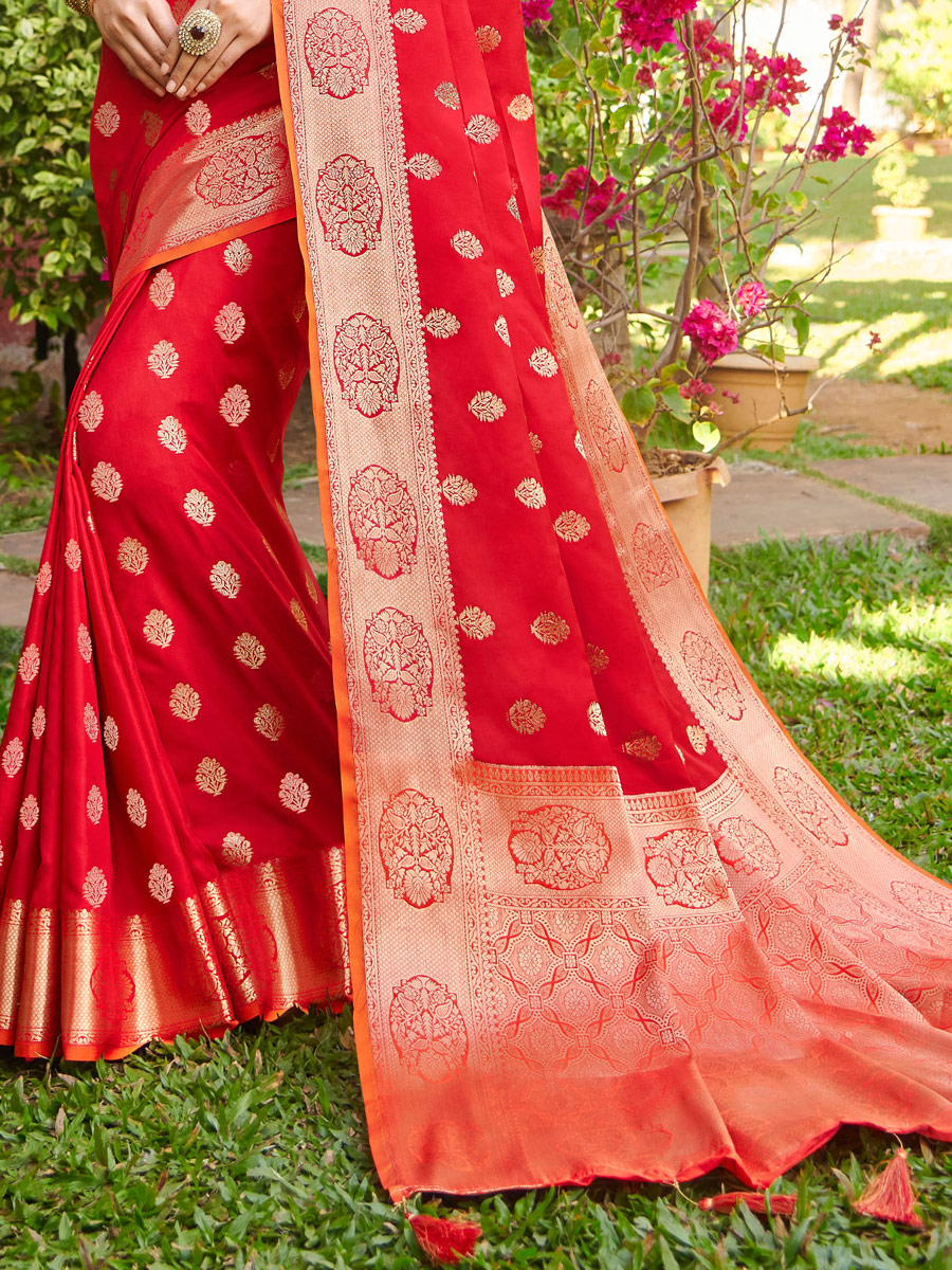 Venetian Red Silk Handwoven Festival Saree