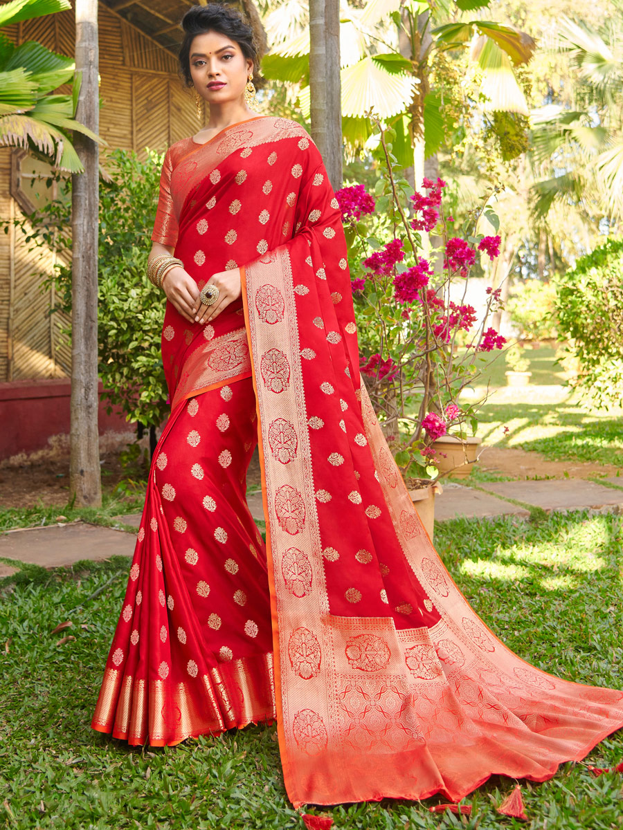 Venetian Red Silk Handwoven Festival Saree