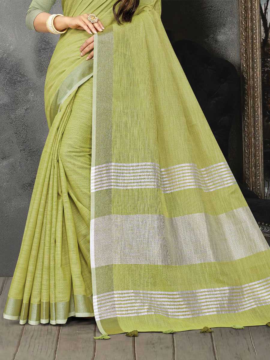 Perrot Green Linen Printed Party Saree
